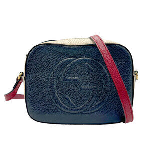 Gucci Soho Leather Shoulder Bag Navy Blue Red Ivory White